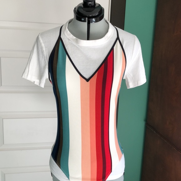Express Multi Color Stripe Bodysuit NWOT - Picture 3 of 4